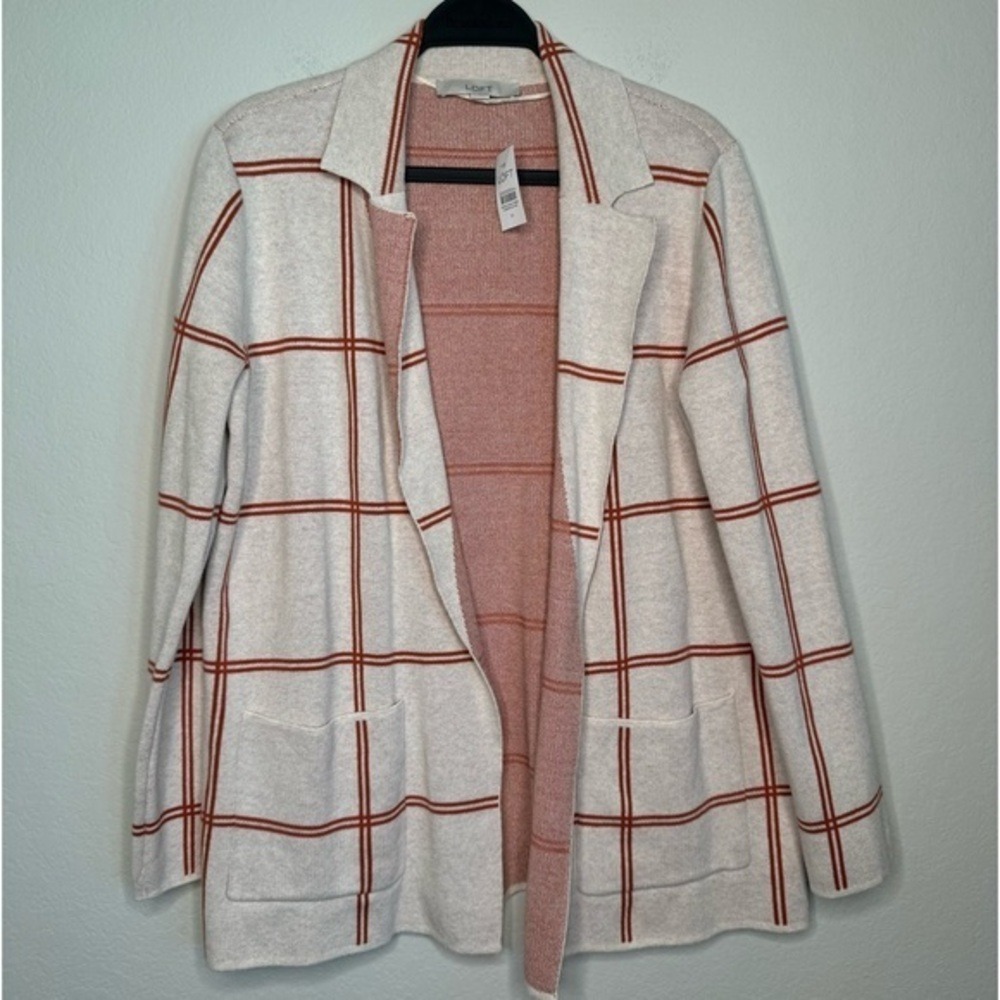 NWT Loft Plaid Pocket Sweater Blazer-‎ Sz M